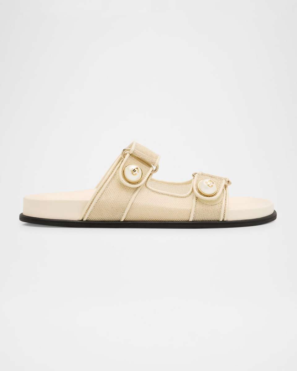 Fayence Mesh Pearly Dual-Strap Slide Sandals